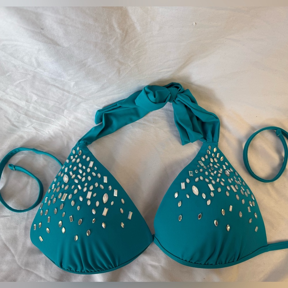 Push Up Miss Me Swimsuit medium blue w/ rhinestones